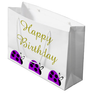 Cute Purple Ladybug Birthday Large Gift Bag