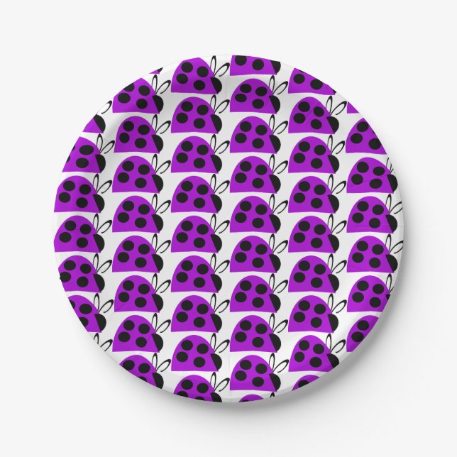 Cute Purple Ladybug  Paper Plate (Front)