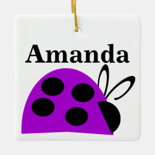Cute Purple Ladybug Personalised Ceramic Ornament