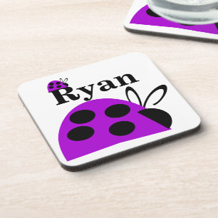 Cute Purple Ladybug Personalised Coaster