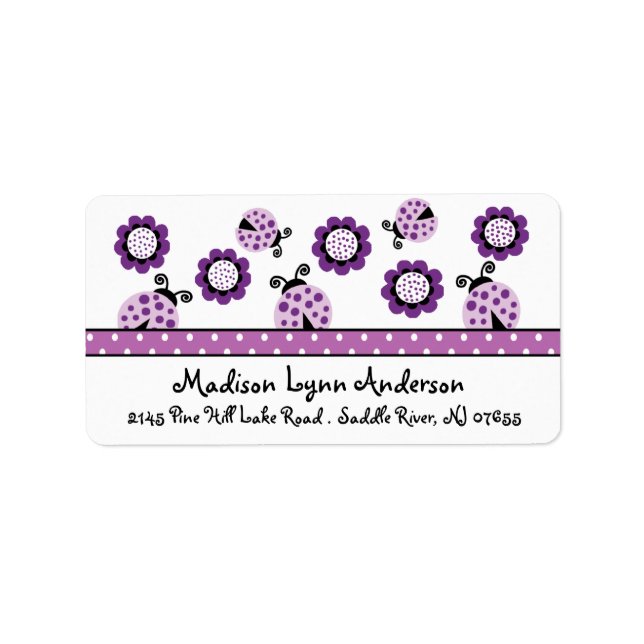 CUTE Purple Ladybugs Return Address Label (Front)