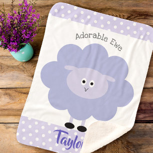 Cute Purple Lamb Gender Neutral Adorable Ewe, Name Sherpa Blanket