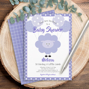 Cute Purple Lamb Simple Modern Sweet Baby Shower Invitation