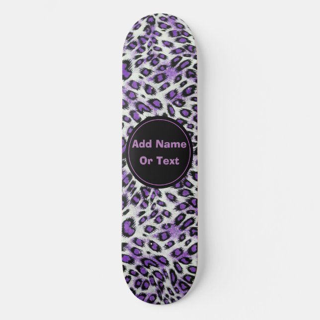 Cute  Purple Leopard Animal Print Personalised Skateboard (Front)