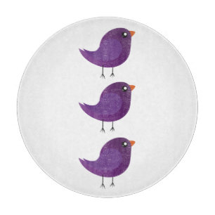 Cute Purple Little Bird Illustration Cutting Board