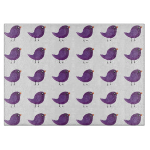 Cute Purple Little Bird Illustration Cutting Board