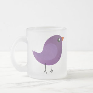 Cute Purple Little Bird Illustration Frosted Glass Coffee Mug