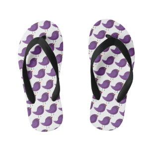 Cute Purple Little Bird Illustration Kid's Flip Flops