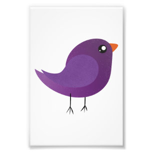 Cute Purple Little Bird Illustration Photo Print