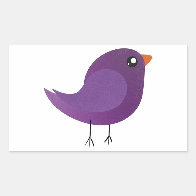 Cute Purple Little Bird Illustration Rectangular Sticker (Front)
