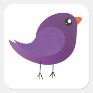 Cute Purple Little Bird Illustration Square Sticker
