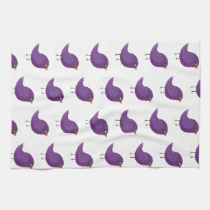 Cute Purple Little Bird Illustration Tea Towel