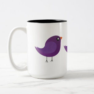 Cute Purple Little Bird Illustration Two-Tone Coffee Mug