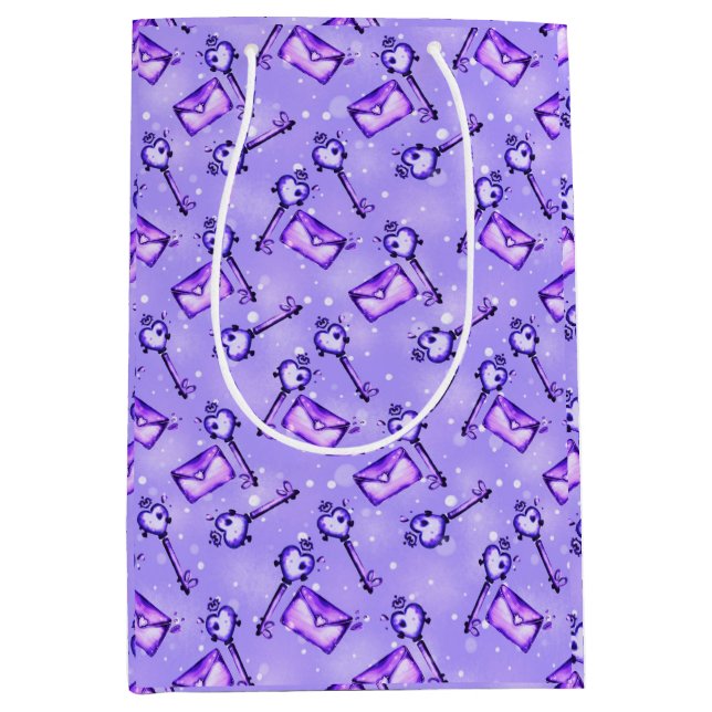 Cute Purple Love Letters & Keys Pattern Gift Bag (Front)