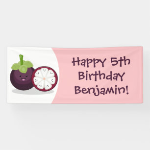 Cute purple mangosteen cartoon illustration banner