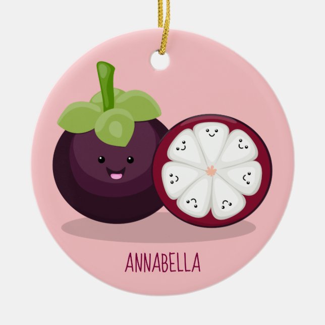Cute purple mangosteen cartoon illustration ceramic tree decoration (Front)