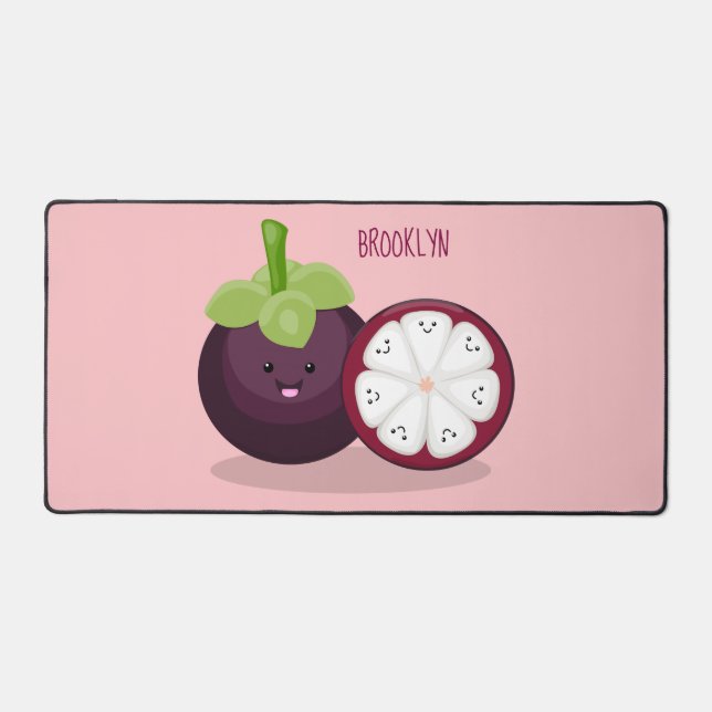 Cute purple mangosteen cartoon illustration desk mat (Front)