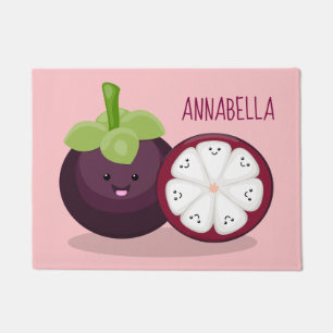 Cute purple mangosteen cartoon illustration doormat