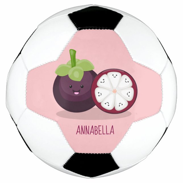 Cute purple mangosteen cartoon illustration football (Front)