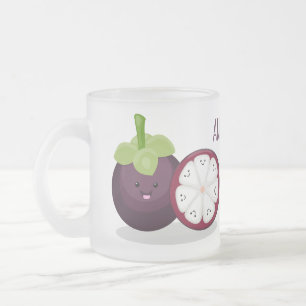 Cute purple mangosteen cartoon illustration frosted glass coffee mug