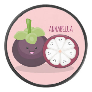 Cute purple mangosteen cartoon illustration hockey puck