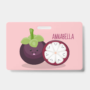 Cute purple mangosteen cartoon illustration ID badge