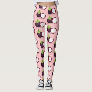 Cute purple mangosteen cartoon illustration leggings