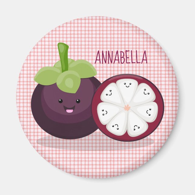 Cute purple mangosteen cartoon illustration magnet (Front)