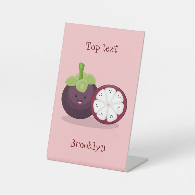 Cute purple mangosteen cartoon illustration pedestal sign (Front)
