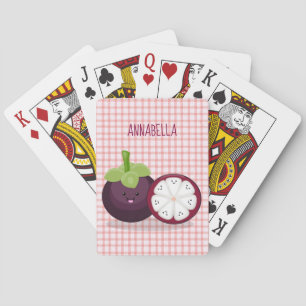 Cute purple mangosteen cartoon illustration playing cards