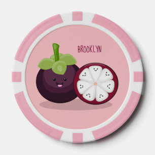 Cute purple mangosteen cartoon illustration poker chips