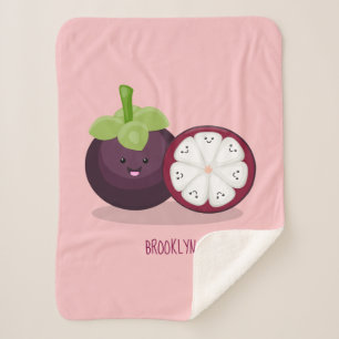 Cute purple mangosteen cartoon illustration sherpa blanket