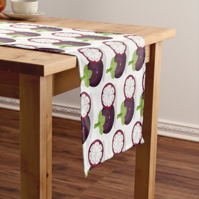 Cute purple mangosteen cartoon illustration short table runner (In Situ)