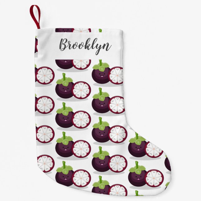 Cute purple mangosteen cartoon illustration  small christmas stocking (Front)