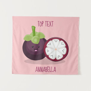 Cute purple mangosteen cartoon illustration tapestry