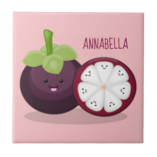 Cute purple mangosteen cartoon illustration tile