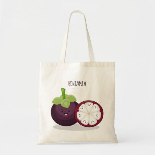 Cute purple mangosteen cartoon illustration tote bag