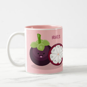 Cute purple mangosteen cartoon illustration Two-Tone coffee mug