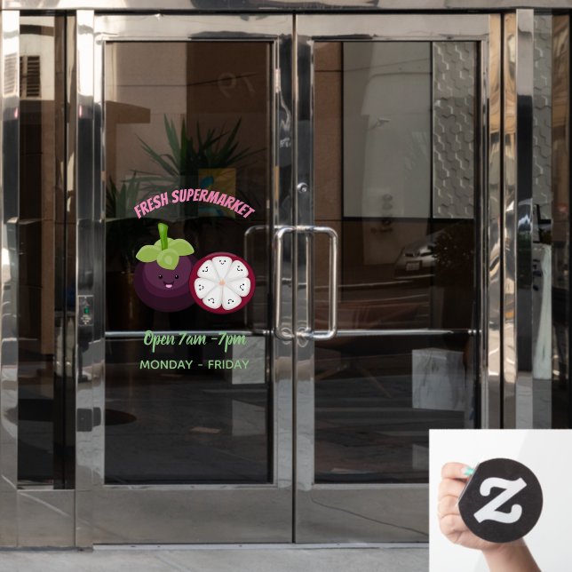 Cute purple mangosteen cartoon illustration window cling (Office Door)