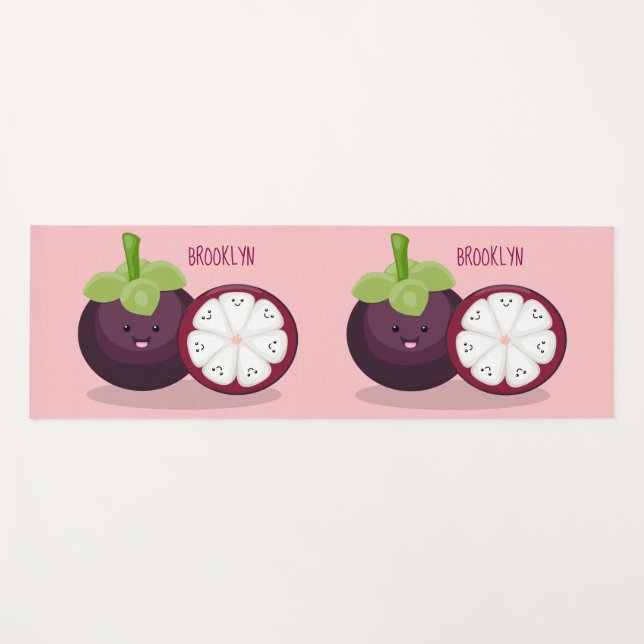 Cute purple mangosteen cartoon illustration yoga mat (Front (Horizontal))