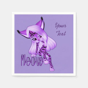 Cute Purple Meow Tiger Cat Napkins