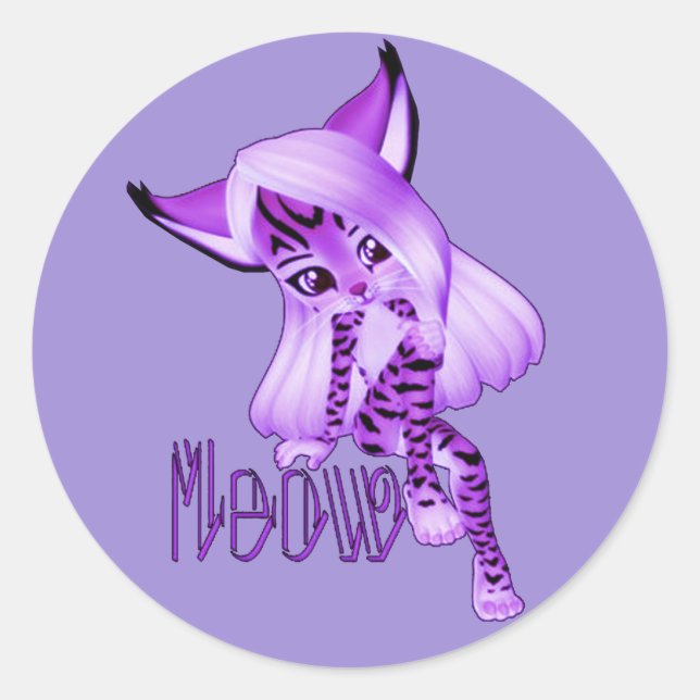 Cute Purple Meow Tiger Cat Stickers (Front)