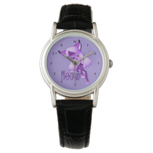 Cute Purple Meow Tiger Cat Wrist Watch