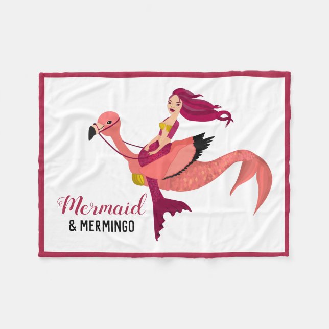 Cute Purple Mermaid and Flamingo Girly Best Friend Fleece Blanket (Front (Horizontal))