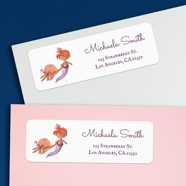 Cute Purple Mermaid and Octopus Return Address (Creator Uploaded)