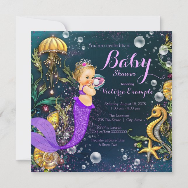 Cute Purple Mermaid Baby Shower Invitation (Front)