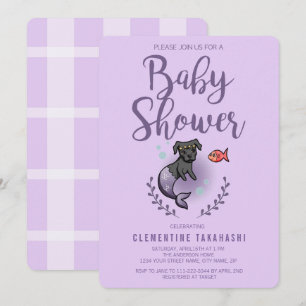 Cute Purple Mermaid Dog Baby Shower Invitation