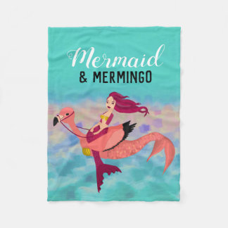 Cute Purple Mermaid Pink Flamingo Under the Sea Fleece Blanket
