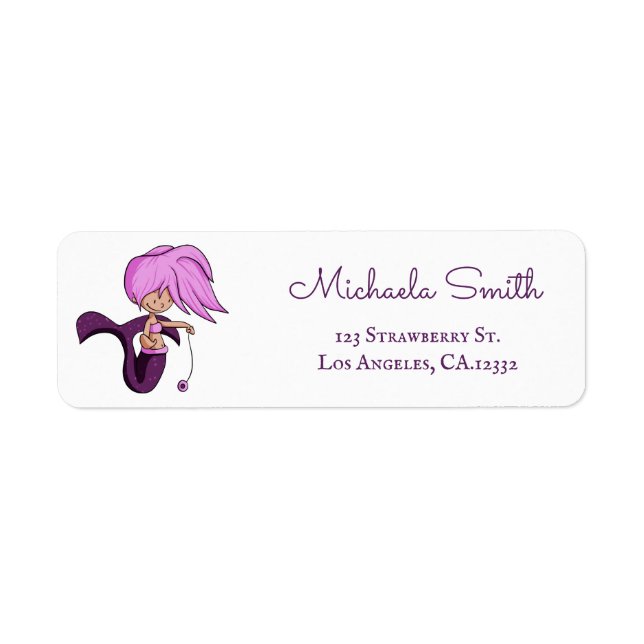 Cute Purple Mermaid Return Address Label (Front)