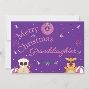 Cute Purple Merry Christmas Granddaughter  Holiday Card